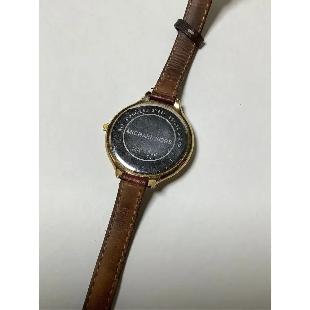 Michael Kors Women's Slim Runway Gold Dial Leather Band Double-Wrap Watch F15-15